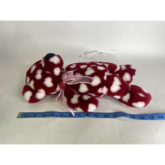 ABC Distributing Red White Hearts Bear Teddy Plush Stuffed Animal Toy with Bow - Picture 3 of 8